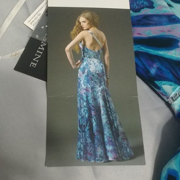 NWT LaFee E4053 One Shoulder Silver Sequin, Purple/Turquoise Prom Dress 10 - Picture 11 of 14
